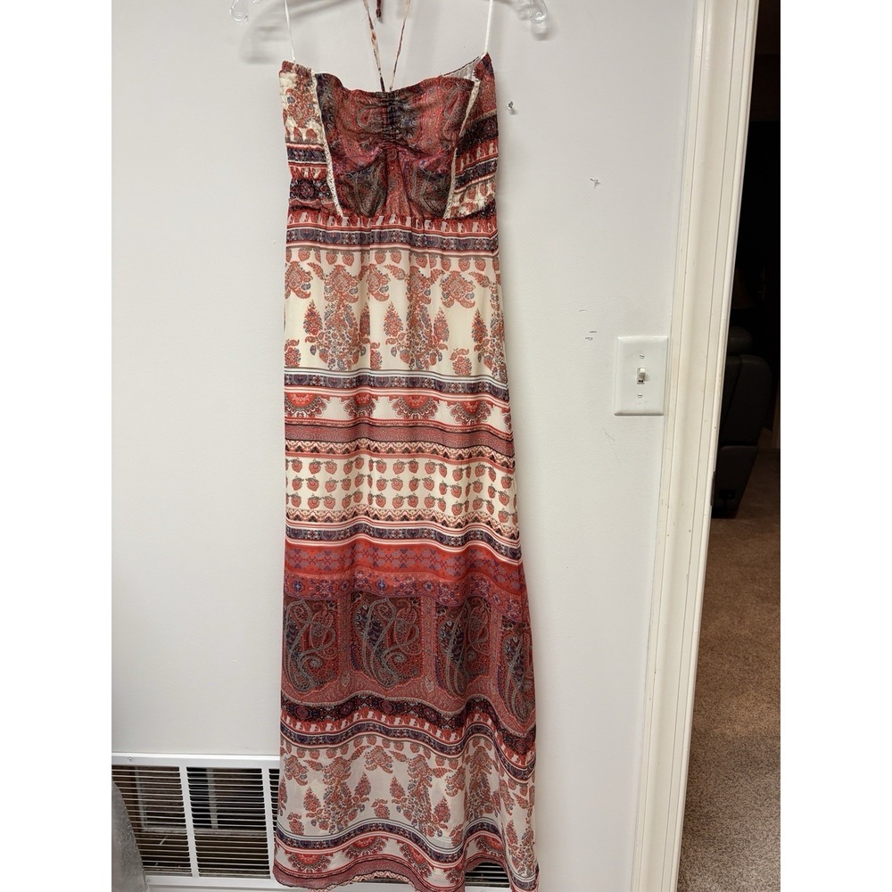 Bershka Maxi Dress Women L Indie Beach Coastal Fairy Boho Patchwork silk Dress - Picture 11 of 13